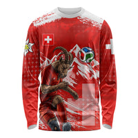Personalized Switzerland Football Alpine Goat Long Sleeve Shirt Swiss Flag Snow Mountain - Soccer Mascot