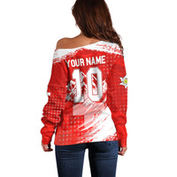 Personalized Switzerland Football Alpine Goat Off Shoulder Sweater Swiss Flag Snow Mountain - Soccer Mascot