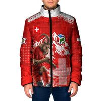 Personalized Switzerland Football Alpine Goat Padded Jacket Swiss Flag Snow Mountain - Soccer Mascot