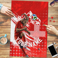 Personalized Switzerland Football Alpine Goat Puzzle Swiss Flag Snow Mountain - Soccer Mascot