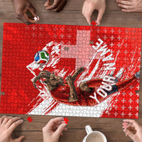 Personalized Switzerland Football Alpine Goat Puzzle Swiss Flag Snow Mountain - Soccer Mascot