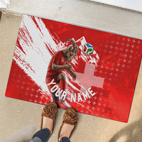 Personalized Switzerland Football Alpine Goat Rubber Doormat Swiss Flag Snow Mountain - Soccer Mascot