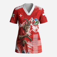 Personalized Switzerland Football Alpine Goat Scrub Top Swiss Flag Snow Mountain - Soccer Mascot