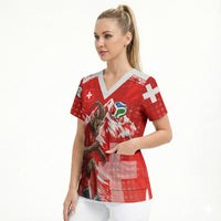 Personalized Switzerland Football Alpine Goat Scrub Top Swiss Flag Snow Mountain - Soccer Mascot