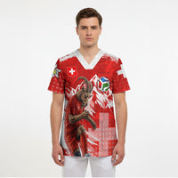 Personalized Switzerland Football Alpine Goat Scrub Top Swiss Flag Snow Mountain - Soccer Mascot
