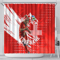 Personalized Switzerland Football Alpine Goat Shower Curtain Swiss Flag Snow Mountain - Soccer Mascot
