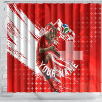 Personalized Switzerland Football Alpine Goat Shower Curtain Swiss Flag Snow Mountain - Soccer Mascot