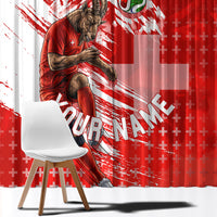 Personalized Switzerland Football Alpine Goat Window Curtain Swiss Flag Snow Mountain - Soccer Mascot