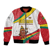 Grenada Bomber Jacket with Cocoa Bean Mascot and National Flag Colors - Wonder Print Shop