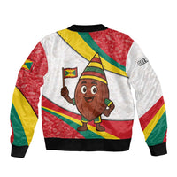 Grenada Bomber Jacket with Cocoa Bean Mascot and National Flag Colors - Wonder Print Shop