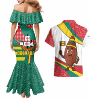 Grenada Couples Matching Mermaid Dress and Hawaiian Shirt with Cocoa Bean Mascot and National Flag Colors - Wonder Print Shop