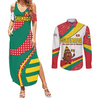 Grenada Couples Matching Summer Maxi Dress and Long Sleeve Button Shirt with Cocoa Bean Mascot and National Flag Colors - Wonder Print Shop