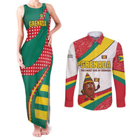 Grenada Couples Matching Tank Maxi Dress and Long Sleeve Button Shirt with Cocoa Bean Mascot and National Flag Colors - Wonder Print Shop