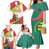 Grenada Family Matching Mermaid Dress and Hawaiian Shirt with Cocoa Bean Mascot and National Flag Colors - Wonder Print Shop