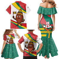 Grenada Family Matching Mermaid Dress and Hawaiian Shirt with Cocoa Bean Mascot and National Flag Colors - Wonder Print Shop
