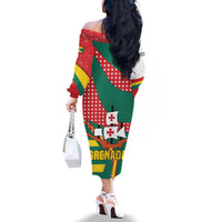 Grenada Family Matching Off The Shoulder Long Sleeve Dress and Hawaiian Shirt with Cocoa Bean Mascot and National Flag Colors - Wonder Print Shop