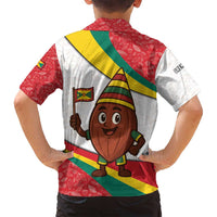 Grenada Family Matching Off Shoulder Maxi Dress and Hawaiian Shirt with Cocoa Bean Mascot and National Flag Colors - Wonder Print Shop