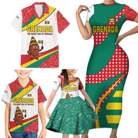 Grenada Family Matching Short Sleeve Bodycon Dress and Hawaiian Shirt with Cocoa Bean Mascot and National Flag Colors - Wonder Print Shop