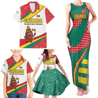 Grenada Family Matching Tank Maxi Dress and Hawaiian Shirt with Cocoa Bean Mascot and National Flag Colors - Wonder Print Shop