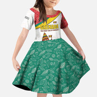 Grenada Kid Short Sleeve Dress with Cocoa Bean Mascot and National Flag Colors - Wonder Print Shop