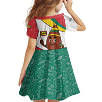 Grenada Kid Short Sleeve Dress with Cocoa Bean Mascot and National Flag Colors - Wonder Print Shop