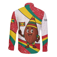 Grenada Long Sleeve Button Shirt with Cocoa Bean Mascot and National Flag Colors - Wonder Print Shop