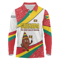 Grenada Long Sleeve Polo Shirt with Cocoa Bean Mascot and National Flag Colors - Wonder Print Shop