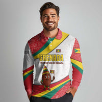 Grenada Long Sleeve Polo Shirt with Cocoa Bean Mascot and National Flag Colors - Wonder Print Shop