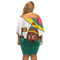 Grenada Off Shoulder Short Dress with Cocoa Bean Mascot and National Flag Colors - Wonder Print Shop