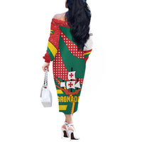Grenada Off The Shoulder Long Sleeve Dress with Cocoa Bean Mascot and National Flag Colors - Wonder Print Shop