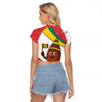 Grenada Raglan Cropped T Shirt with Cocoa Bean Mascot and National Flag Colors - Wonder Print Shop