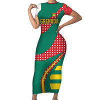 Grenada Short Sleeve Bodycon Dress with Cocoa Bean Mascot and National Flag Colors - Wonder Print Shop