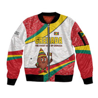 Grenada Sleeve Zip Bomber Jacket with Cocoa Bean Mascot and National Flag Colors - Wonder Print Shop