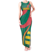 Grenada Tank Maxi Dress with Cocoa Bean Mascot and National Flag Colors - Wonder Print Shop