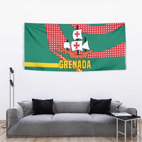 Grenada Tapestry with Cocoa Bean Mascot and National Flag Colors - Wonder Print Shop