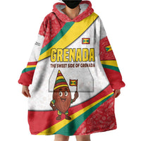 Grenada Wearable Blanket Hoodie with Cocoa Bean Mascot and National Flag Colors - Wonder Print Shop