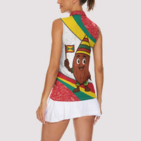 Grenada Women Sleeveless Polo Shirt with Cocoa Bean Mascot and National Flag Colors - Wonder Print Shop