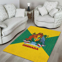 Grenada Coat of Arms Area Rug with Yellow Green Flag Colors and Tribal Pattern Design - Wonder Print Shop
