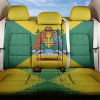 Grenada Coat of Arms Back Car Seat Cover with Yellow Green Flag Colors and Tribal Pattern Design - Wonder Print Shop