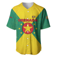 Grenada Coat of Arms Baseball Jersey with Yellow Green Flag Colors and Tribal Pattern Design - Wonder Print Shop