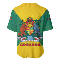 Grenada Coat of Arms Baseball Jersey with Yellow Green Flag Colors and Tribal Pattern Design - Wonder Print Shop