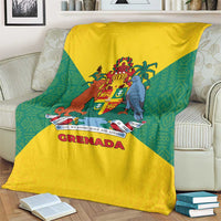 Grenada Coat of Arms Blanket with Yellow Green Flag Colors and Tribal Pattern Design - Wonder Print Shop