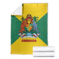 Grenada Coat of Arms Blanket with Yellow Green Flag Colors and Tribal Pattern Design - Wonder Print Shop