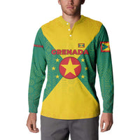 Grenada Coat of Arms Button Sweatshirt with Yellow Green Flag Colors and Tribal Pattern Design - Wonder Print Shop