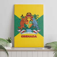 Grenada Coat of Arms Canvas Wall Art with Yellow Green Flag Colors and Tribal Pattern Design - Wonder Print Shop