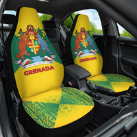 Grenada Coat of Arms Car Seat Cover with Yellow Green Flag Colors and Tribal Pattern Design - Wonder Print Shop