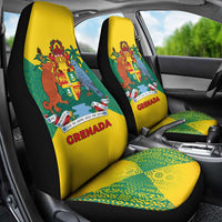 Grenada Coat of Arms Car Seat Cover with Yellow Green Flag Colors and Tribal Pattern Design - Wonder Print Shop