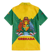 Grenada Coat of Arms Family Matching Mermaid Dress and Hawaiian Shirt with Yellow Green Flag Colors and Tribal Pattern Design - Wonder Print Shop
