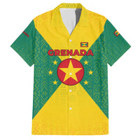 Grenada Coat of Arms Family Matching Short Sleeve Bodycon Dress and Hawaiian Shirt with Yellow Green Flag Colors and Tribal Pattern Design - Wonder Print Shop