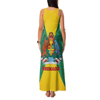 Grenada Coat of Arms Family Matching Tank Maxi Dress and Hawaiian Shirt with Yellow Green Flag Colors and Tribal Pattern Design - Wonder Print Shop